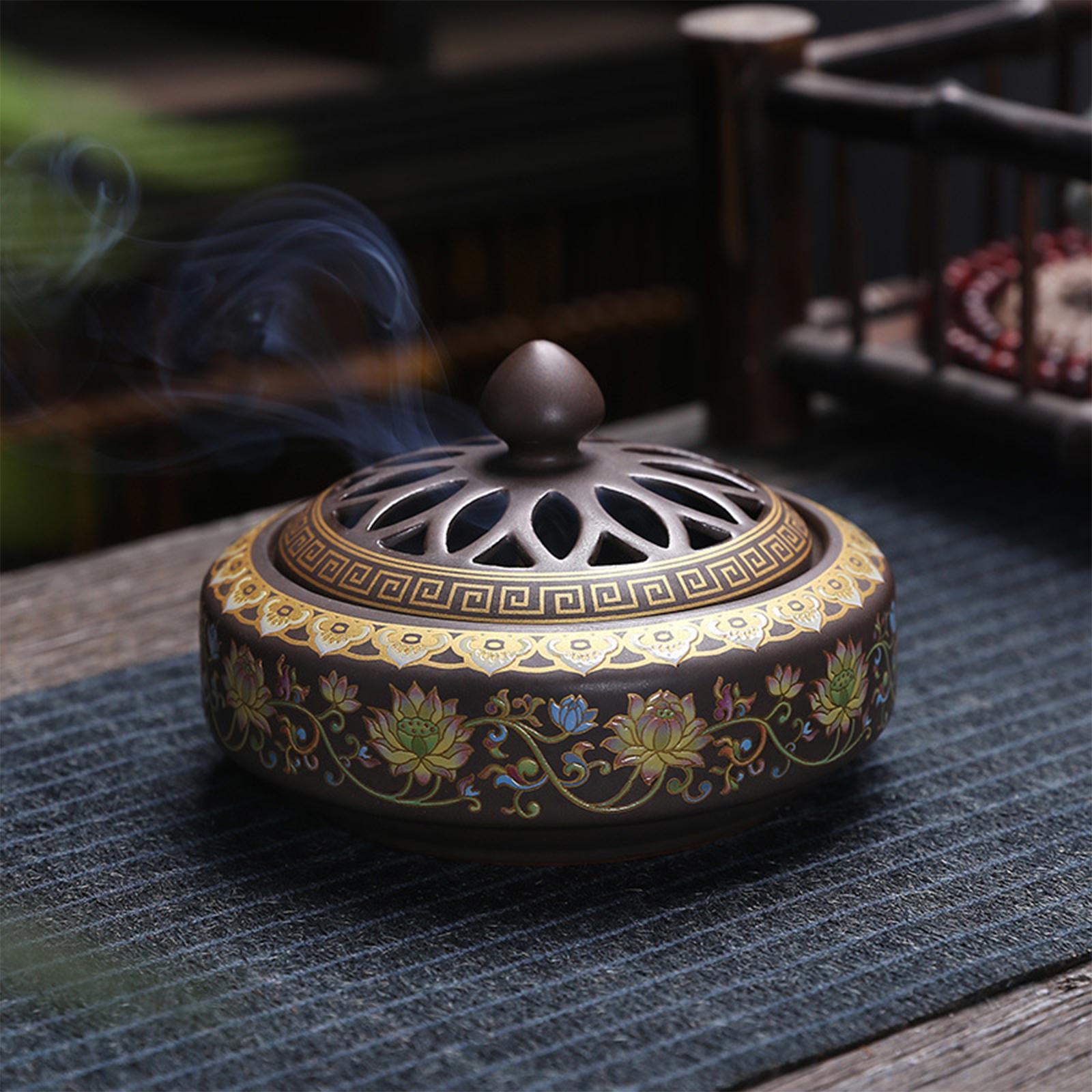 Home Fragrance Zen - Bruciatore in Ceramica con Motivo Floreale,